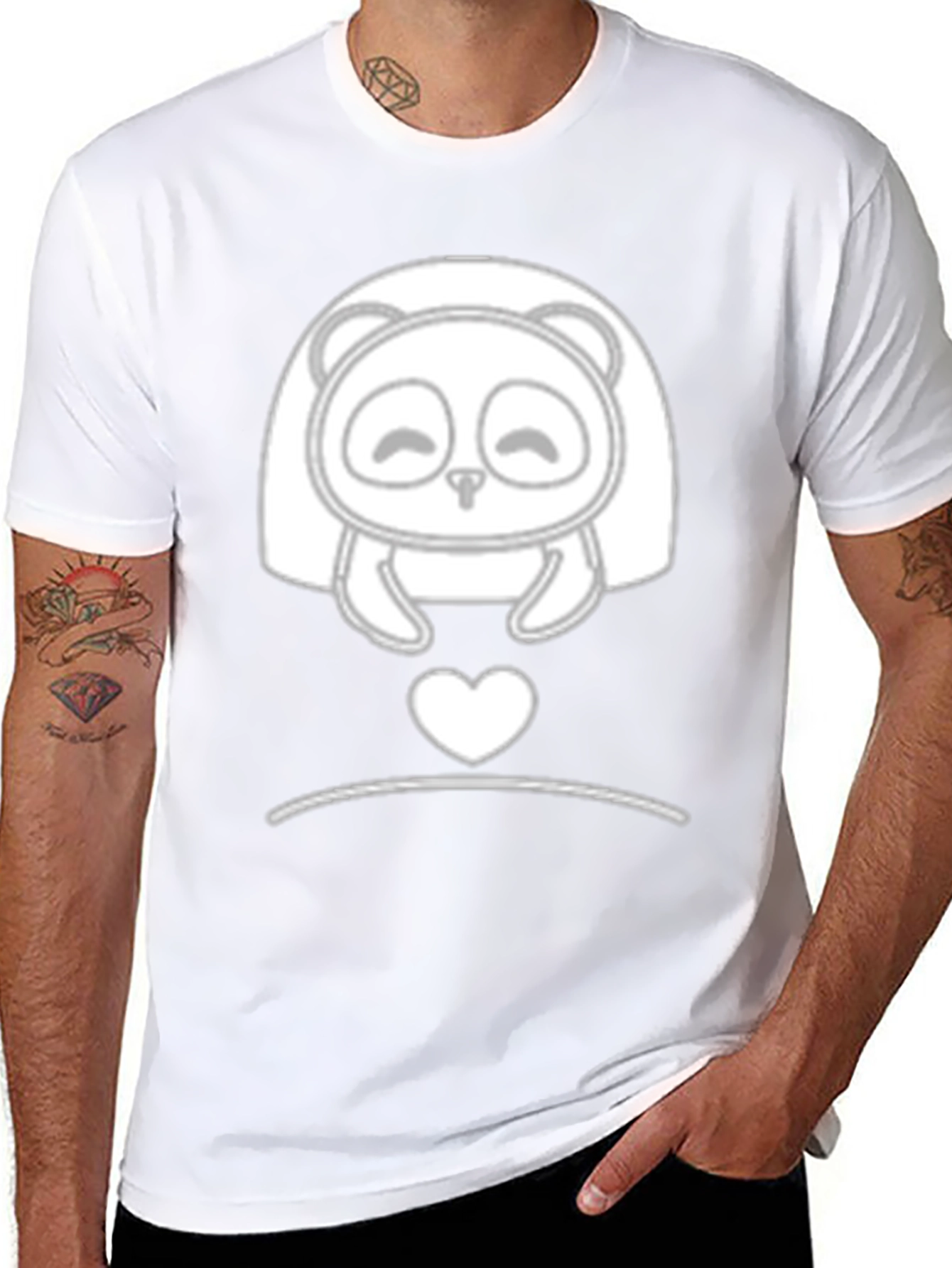 Cute Panda Heart Graphic Black T-Shirt
