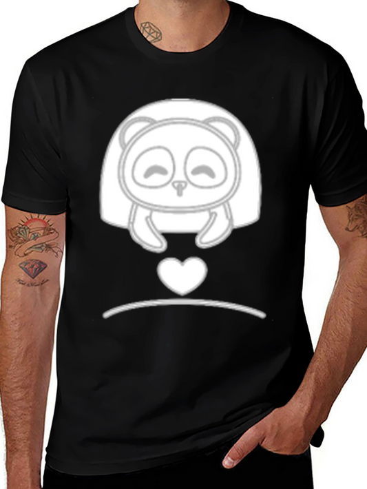 Cute Panda Heart Graphic Black T-Shirt