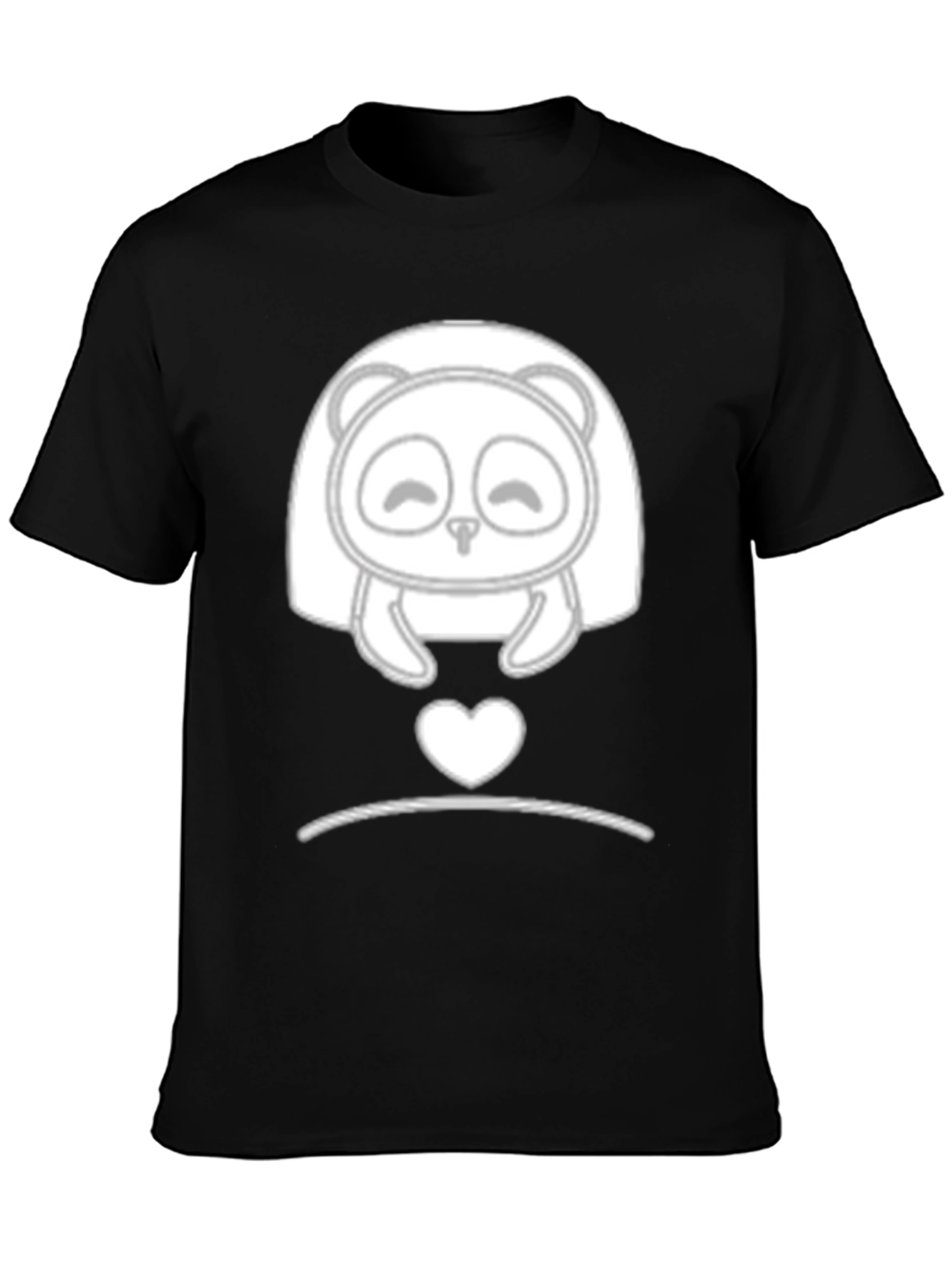 Cute Panda Heart Graphic Black T-Shirt