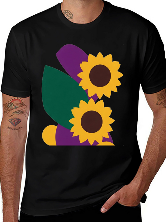 Sunflower Graphic Tee - Black Cotton Casual Shirt