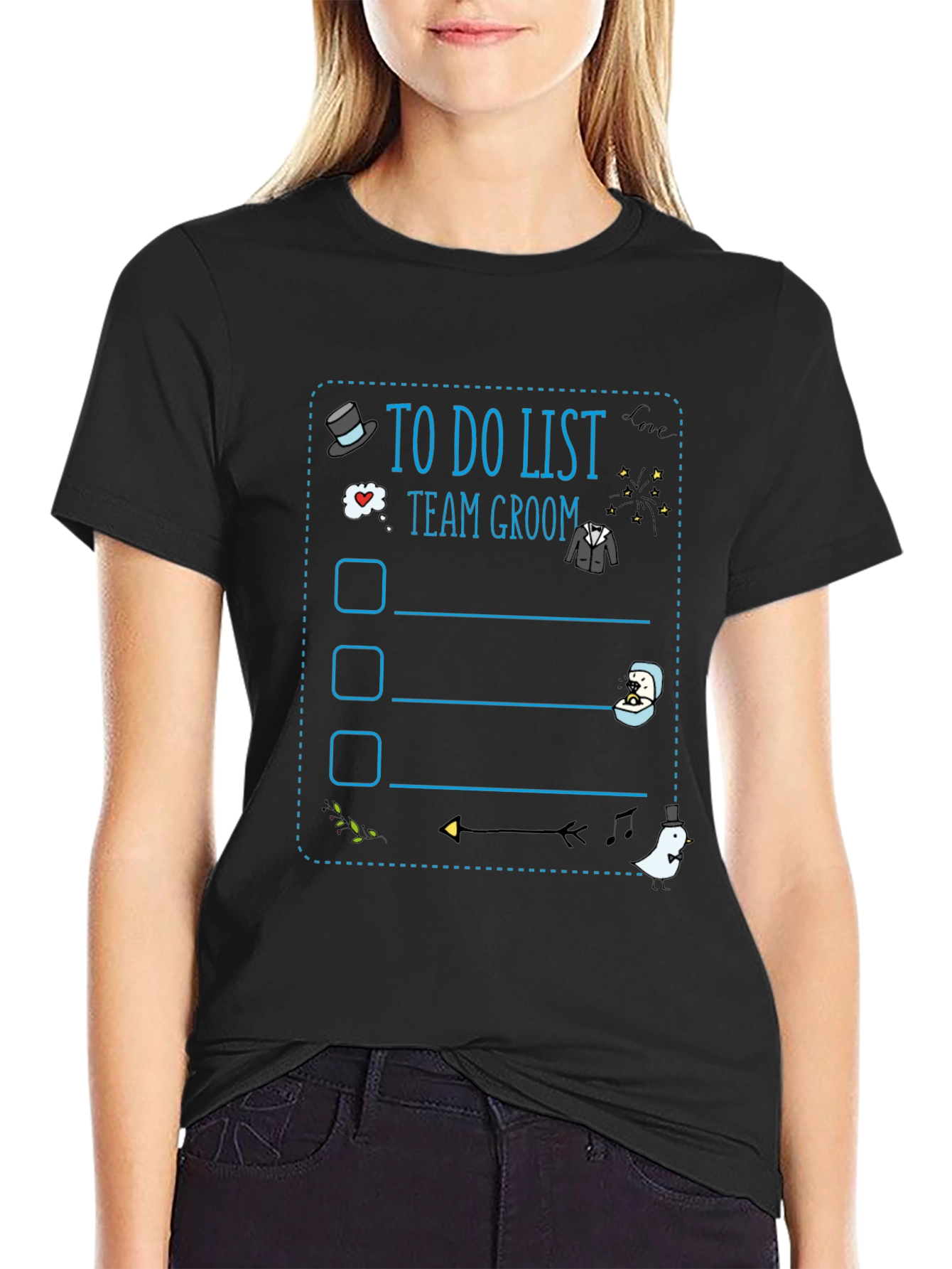 Team Groom To-Do List Black Graphic T-Shirt