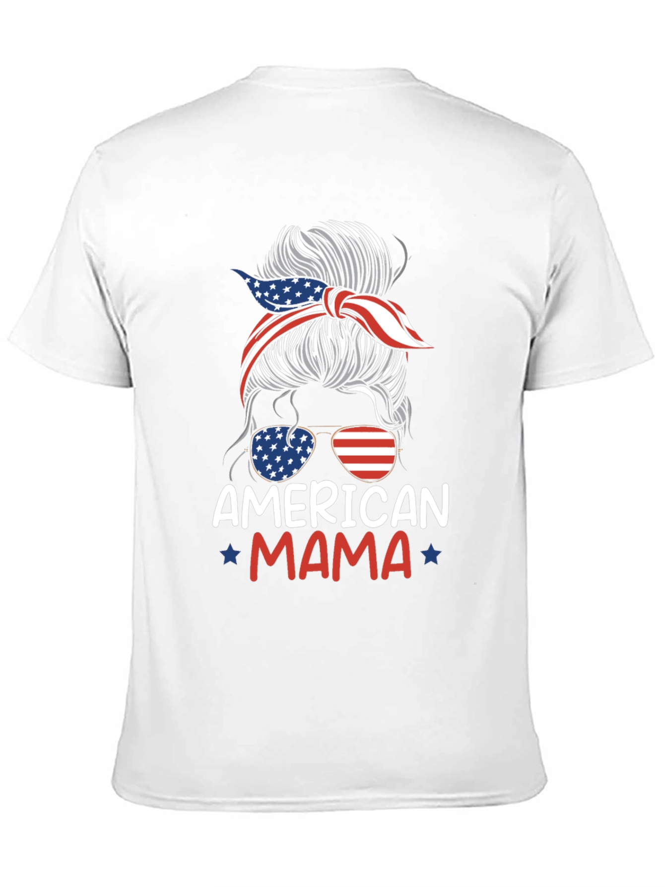 American Mama Messy Bun Patriotic T-Shirt