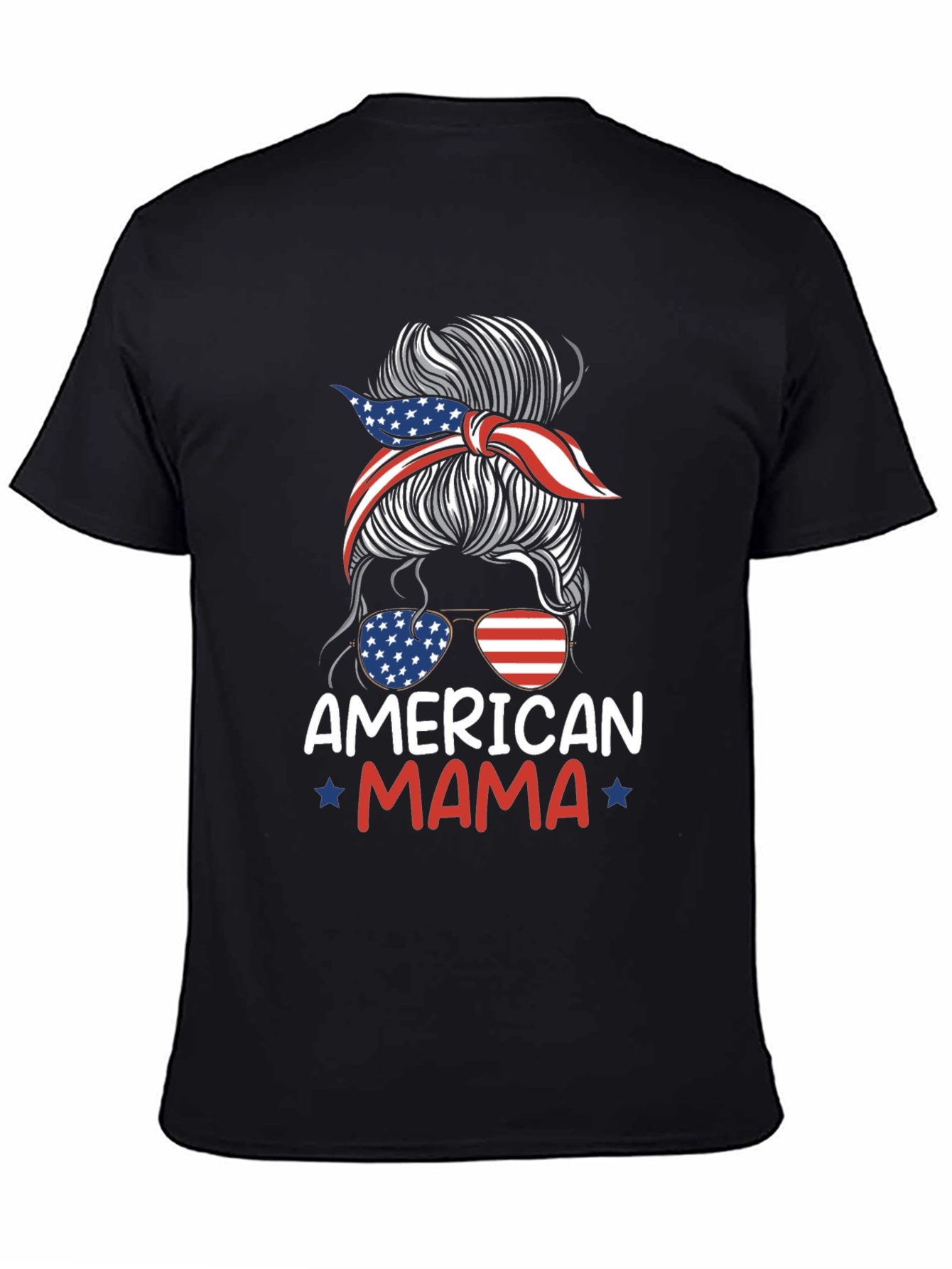 American Mama Messy Bun Patriotic T-Shirt