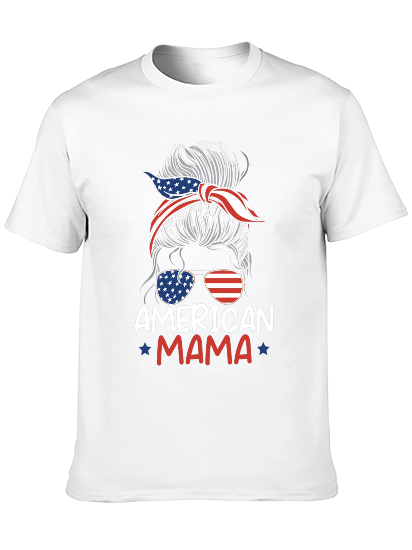 American Mama Messy Bun Patriotic T-Shirt
