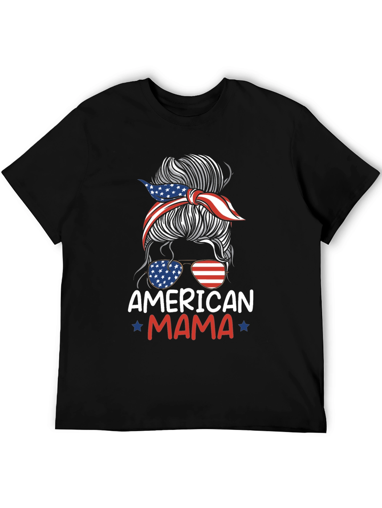 American Mama Messy Bun Patriotic T-Shirt