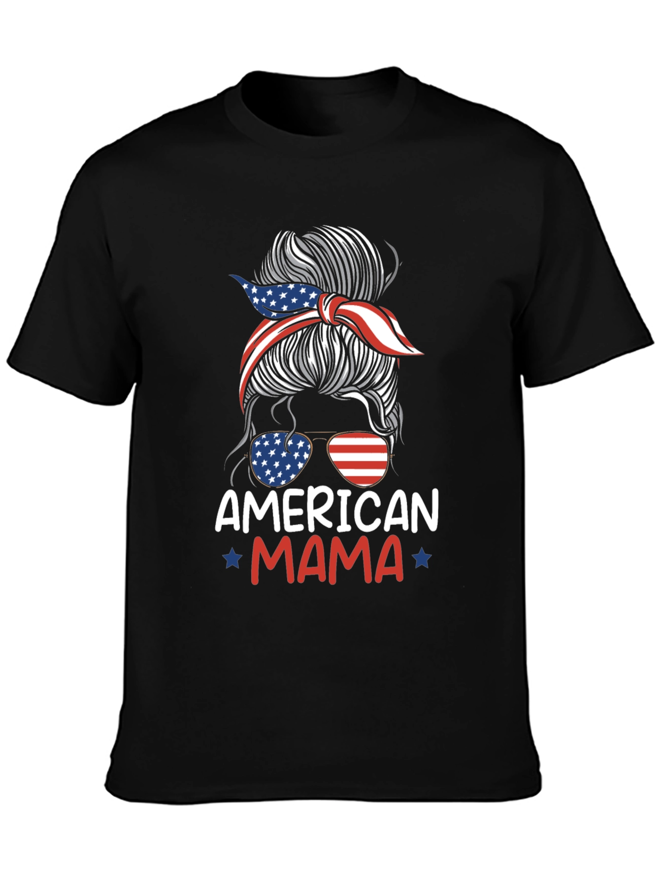 American Mama Messy Bun Patriotic T-Shirt