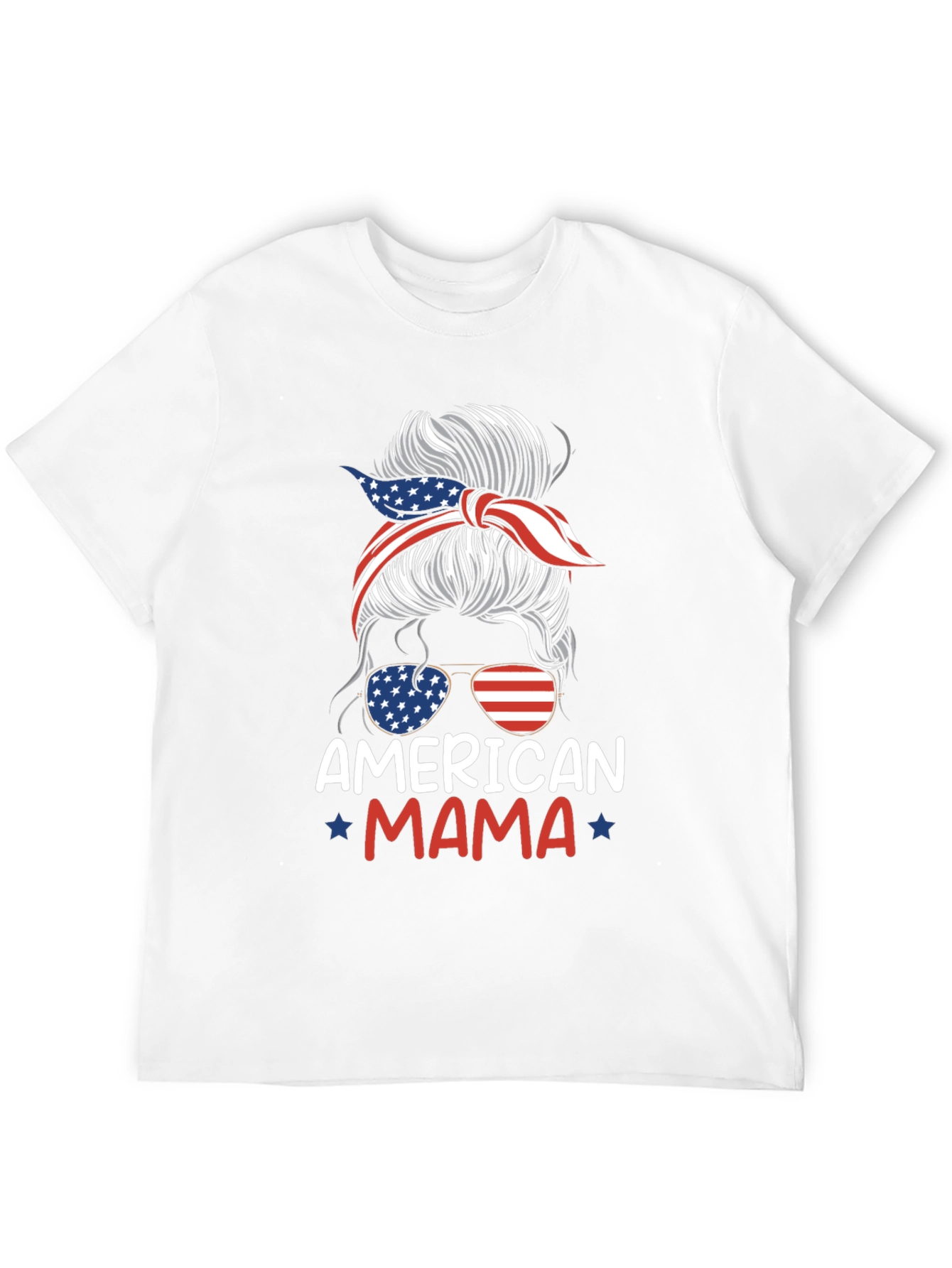 American Mama Messy Bun Patriotic T-Shirt