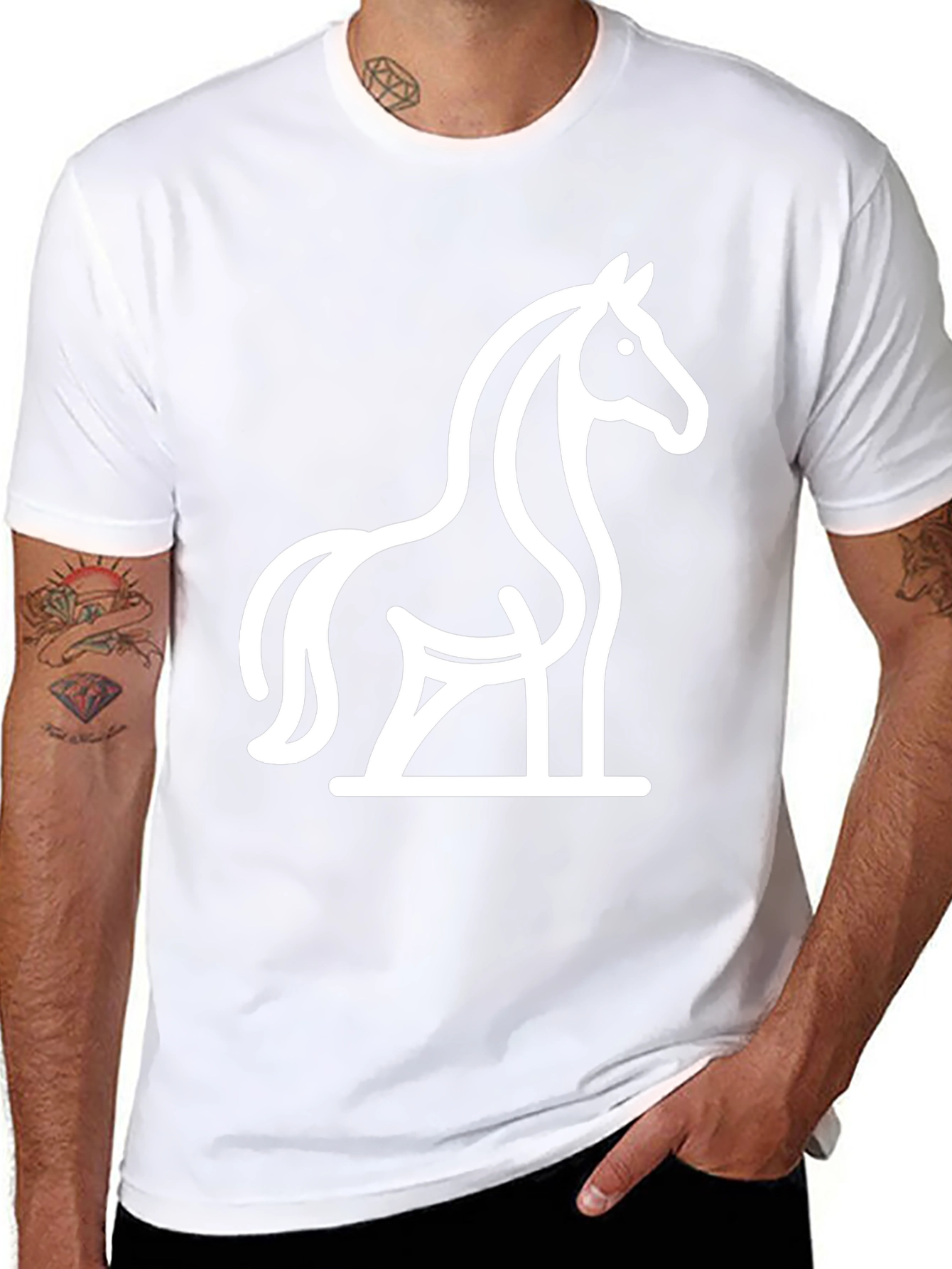 Black T-Shirt with Minimalist Horse Design