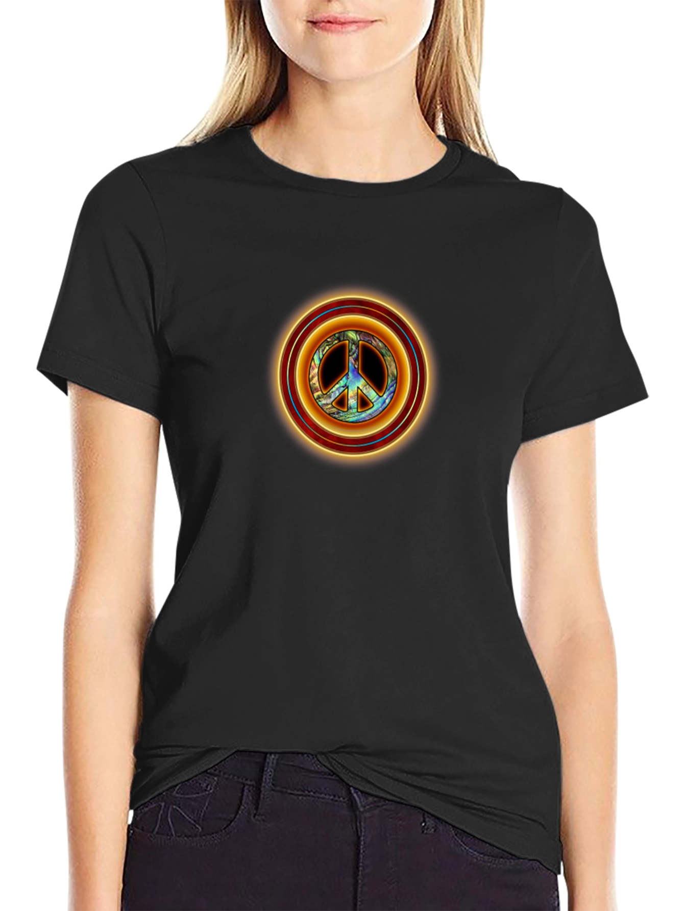Peace Sign Graphic Tee - Retro Style Black T-Shirt