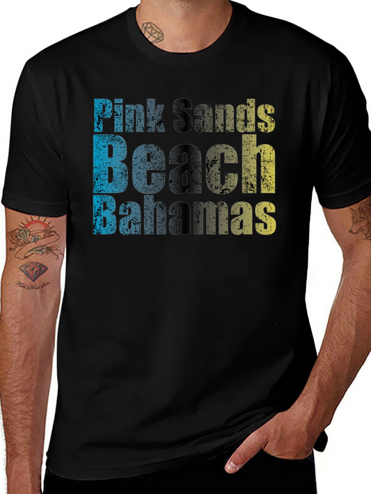 Pink Sands Beach Bahamas Mens Black T-Shirt
