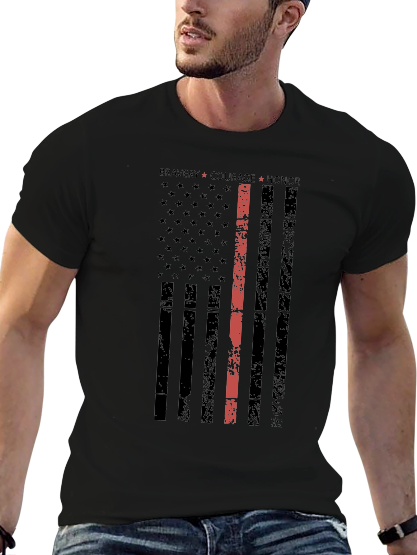 Thin Red Line Distressed American Flag T-Shirt