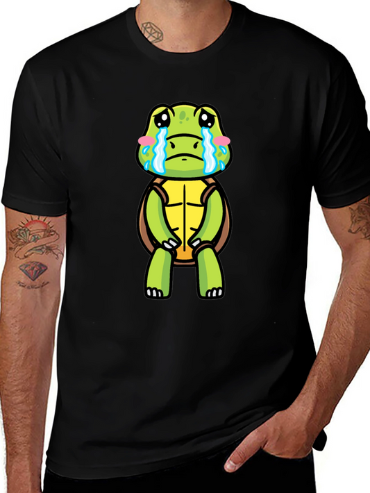 Sad Turtle Graphic T-Shirt - Black Short Sleeve
