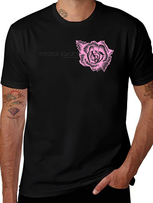 Black Graphic Tee - Vitoria Beauty Pink Rose