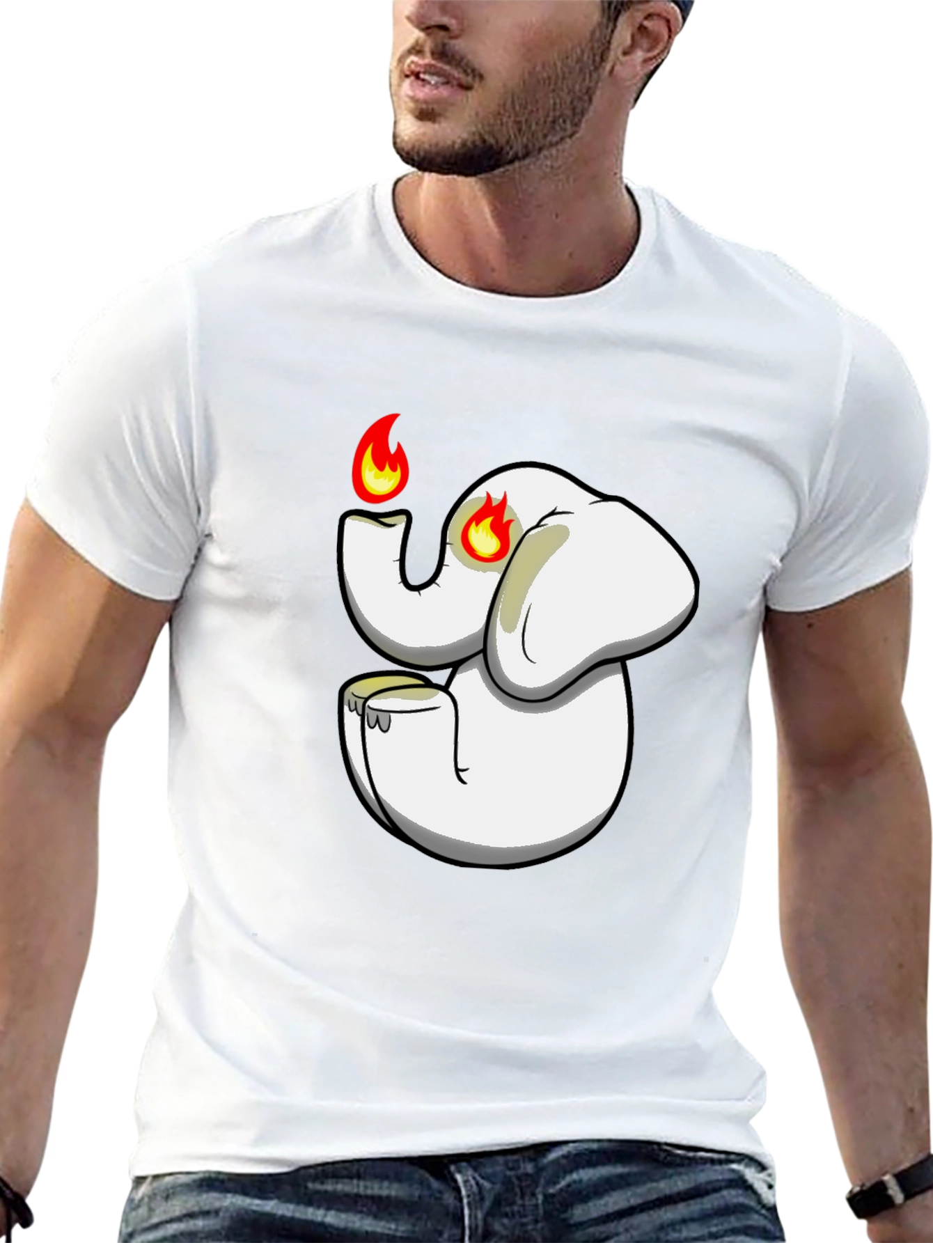 Black T-Shirt with Cartoon Elephant Graphic