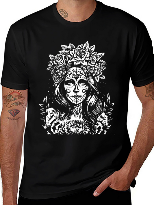 Sugar Skull Woman Graphic Tee - Black