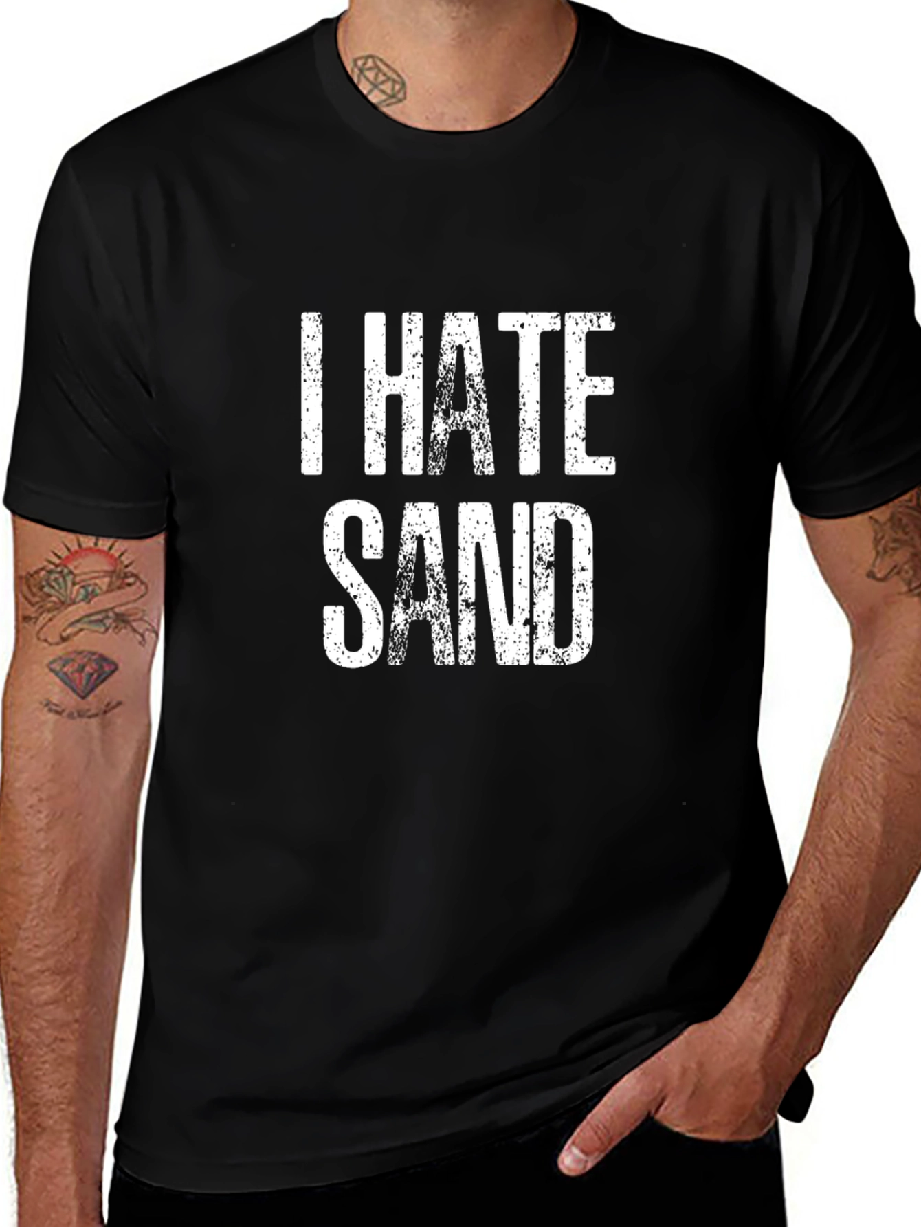 I Hate Sand Mens Black Graphic Tee