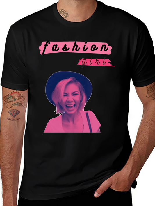 Fashion Girl Graphic Tee - Trendy Crew Neck T-Shirt