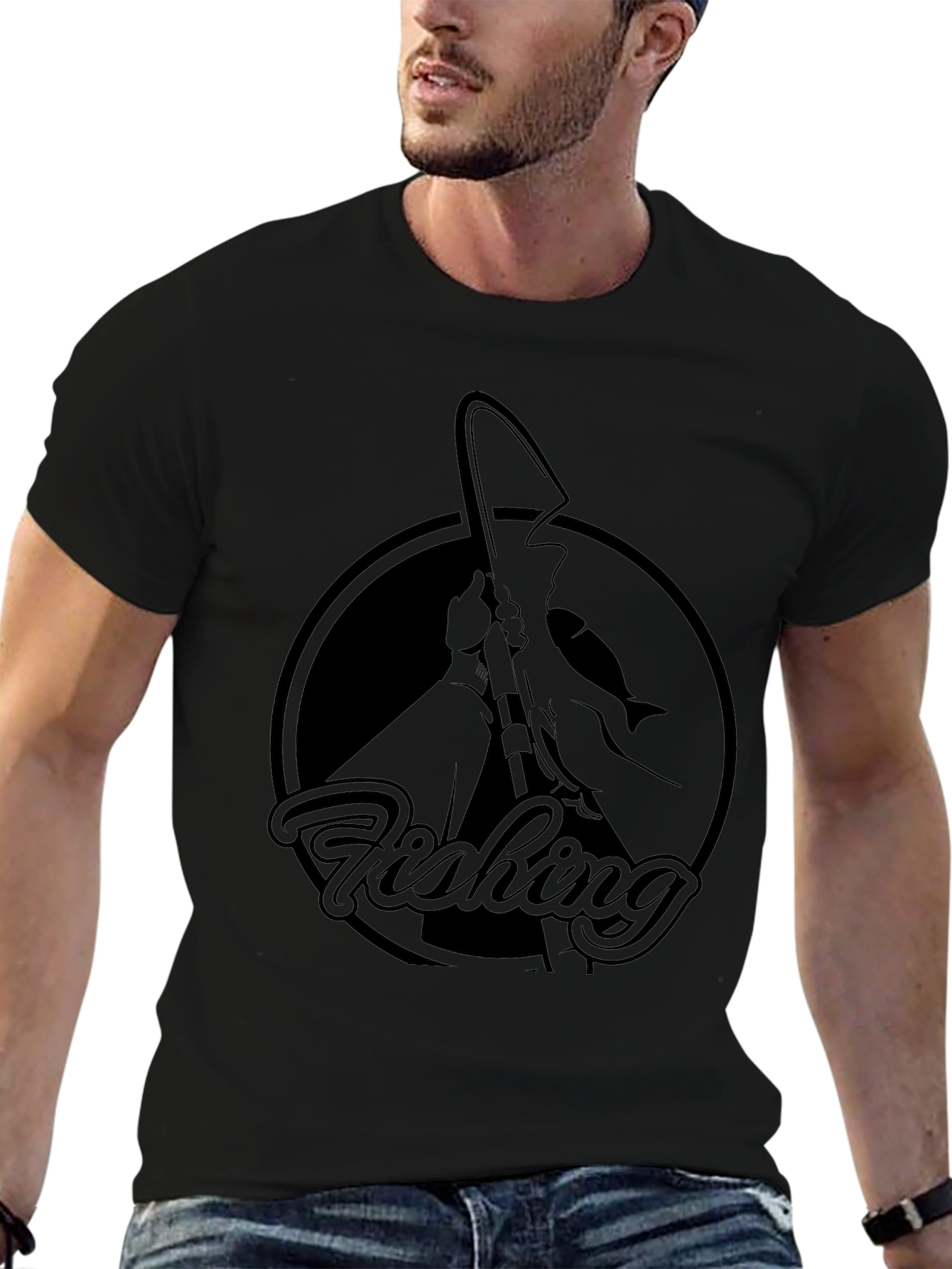 Fishing Graphic Tee - Black Cotton T-Shirt