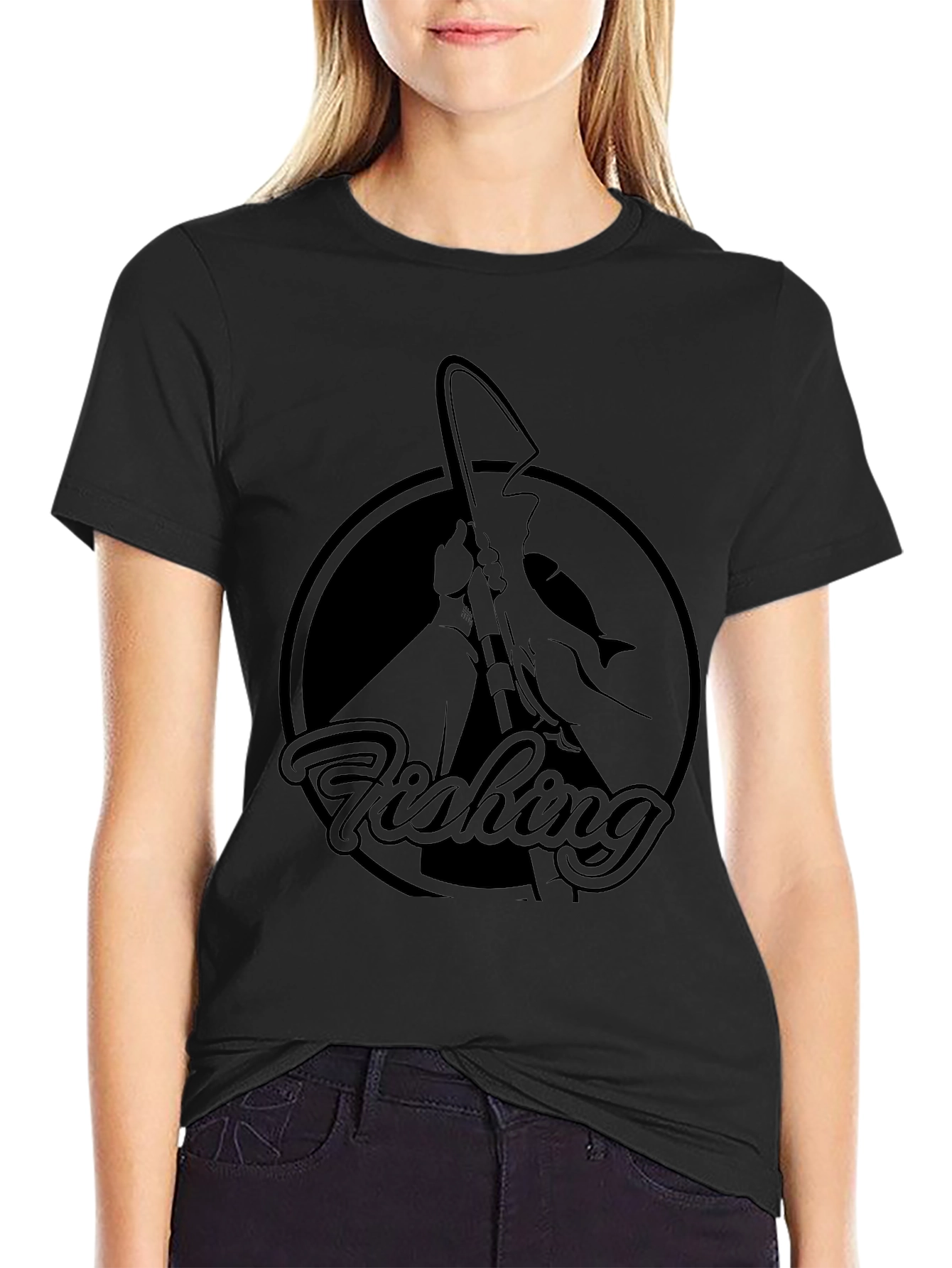 Fishing Graphic Tee - Black Cotton T-Shirt
