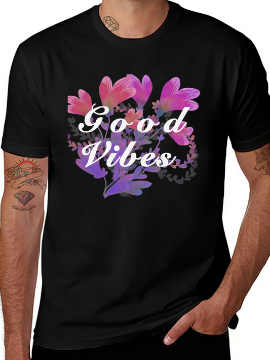 Good Vibes Floral Graphic Tee - Soft Black T-Shirt