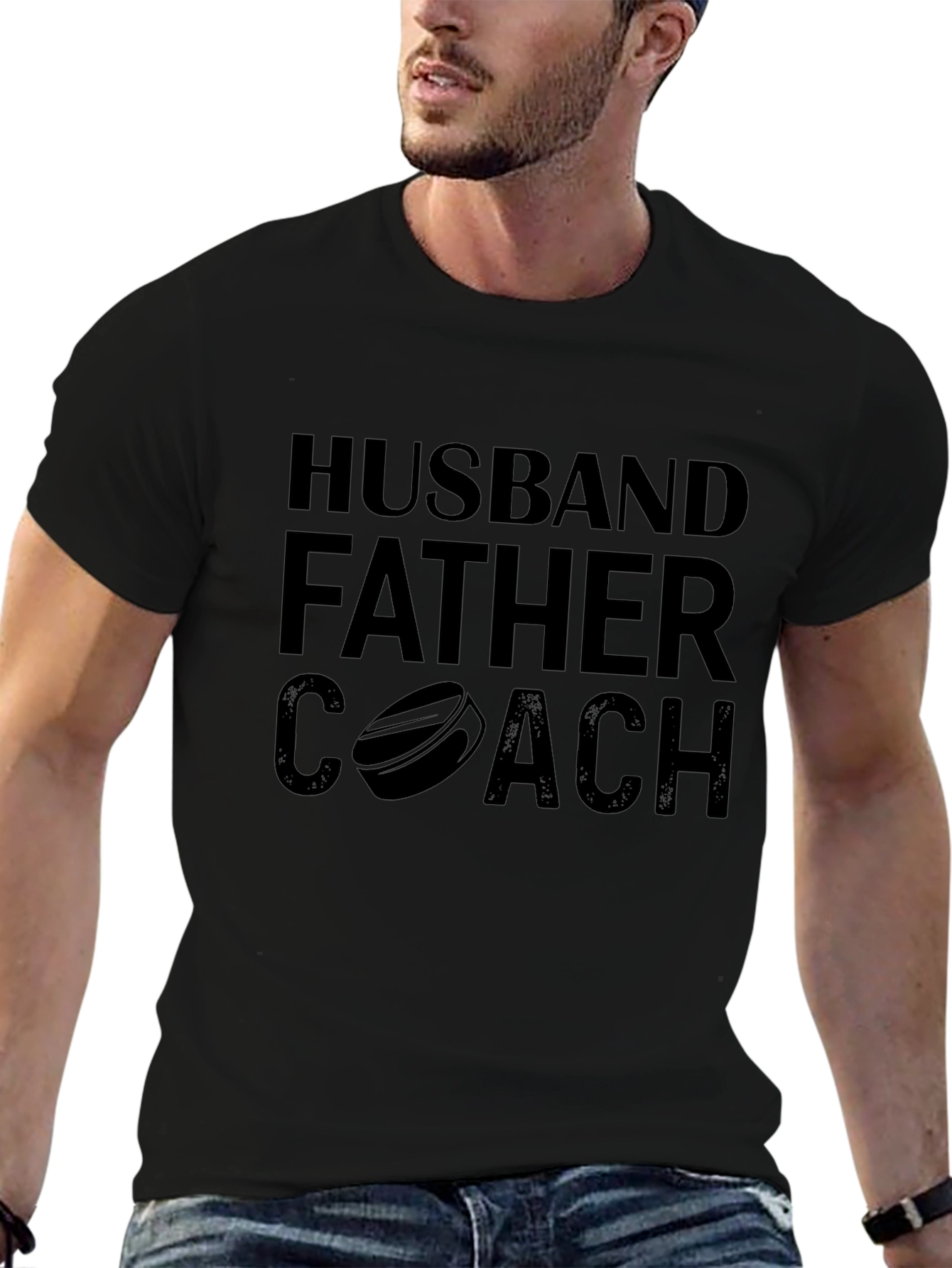 Husband Father Coach Black Graphic T-Shirt