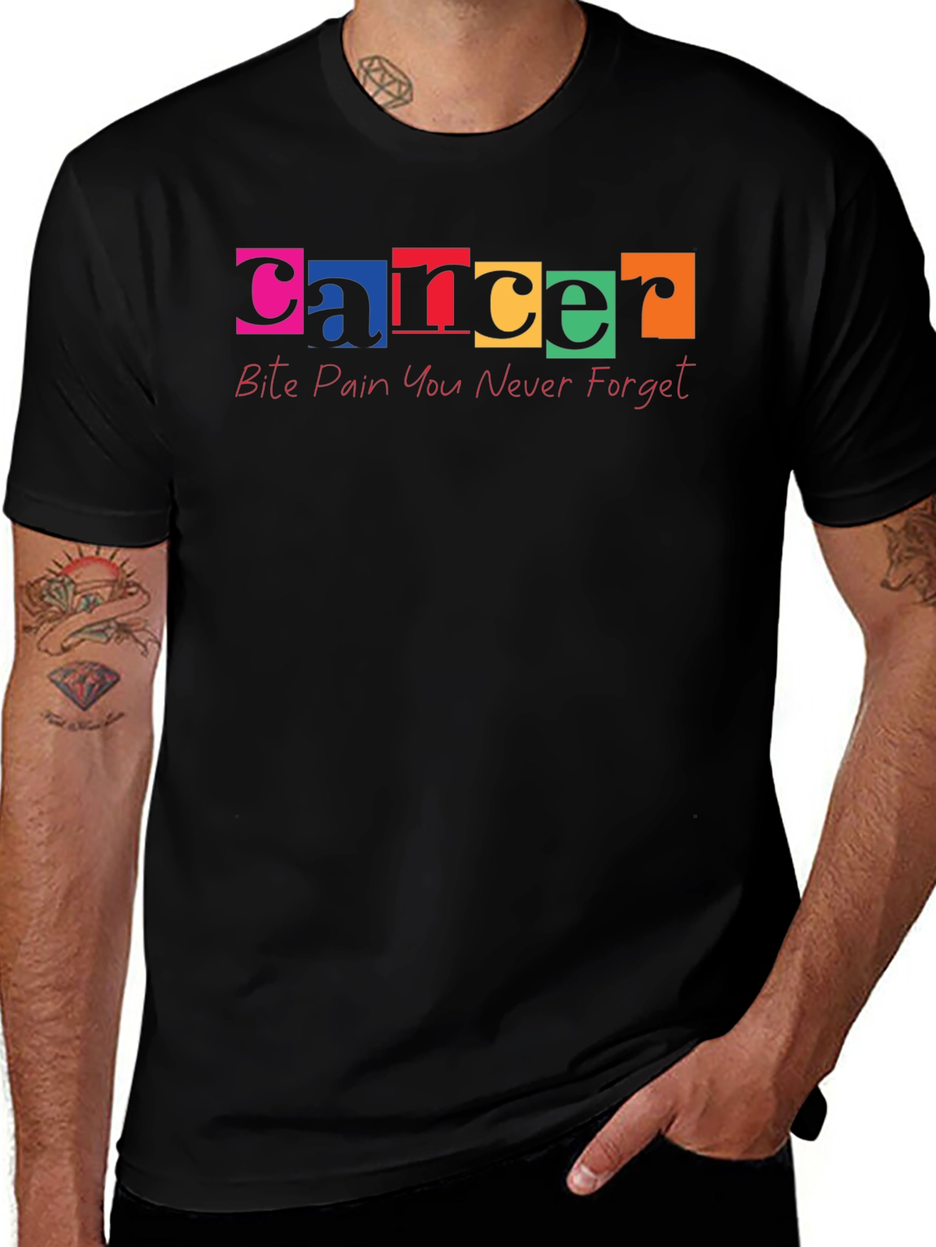 Cancer Awareness Bite Pain Black T-Shirt