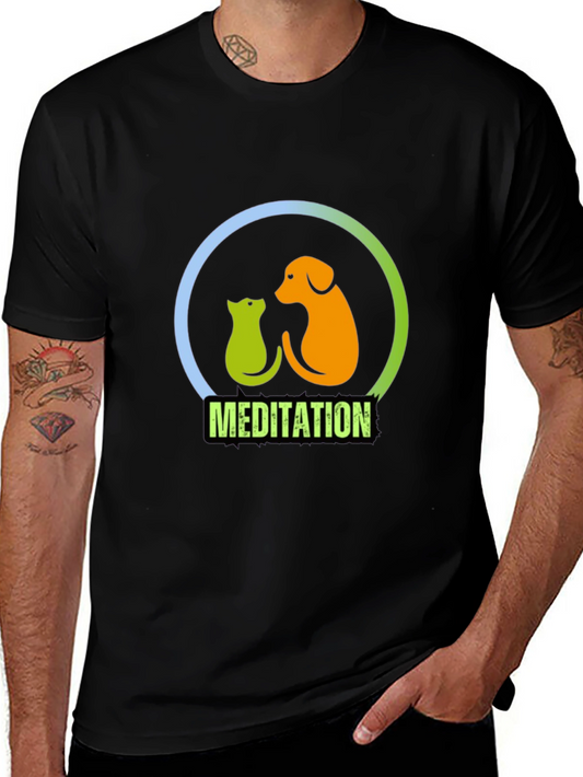 Meditation Dog & Cat Graphic T-Shirt