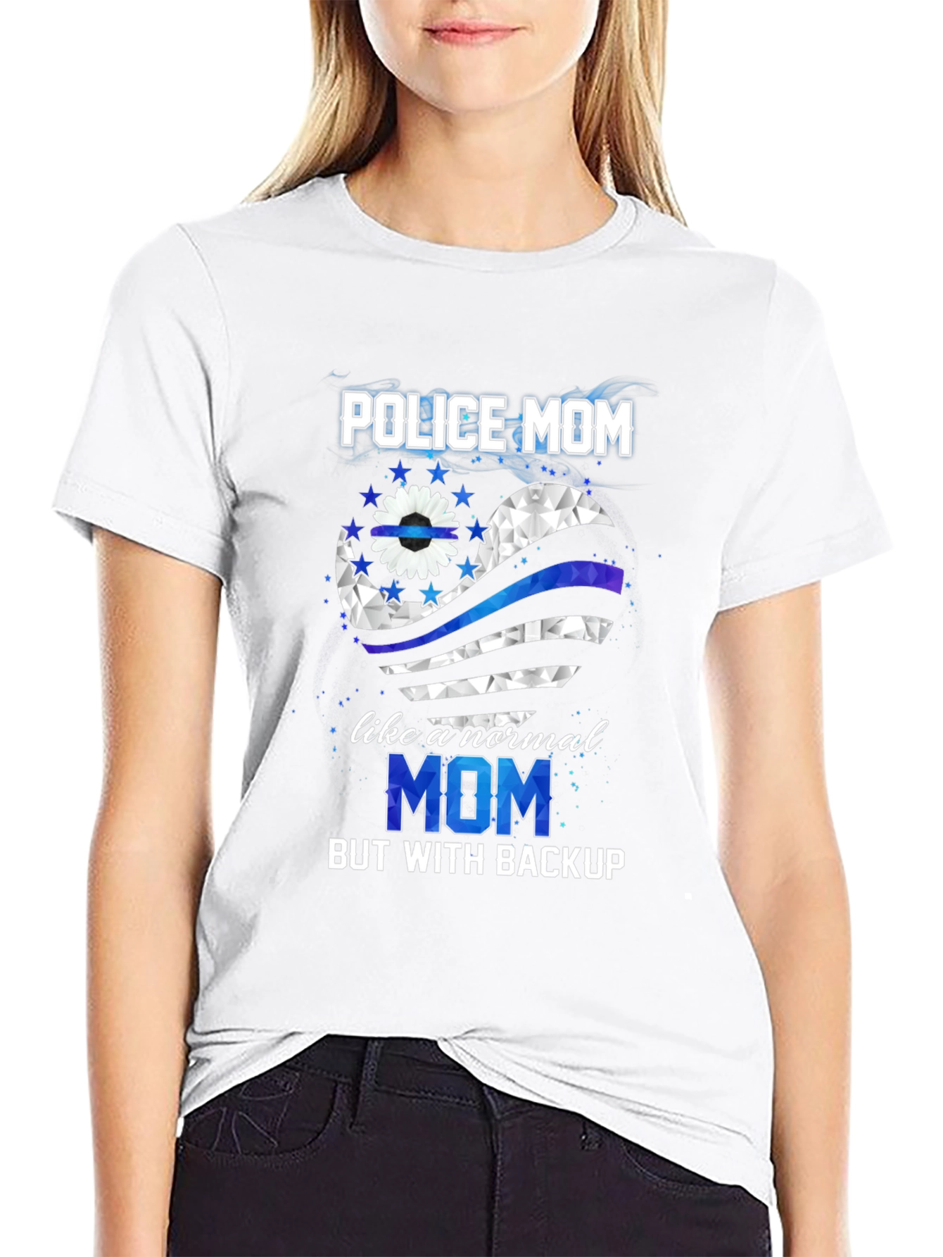 Police Mom T-Shirt - Thin Blue Line Heart