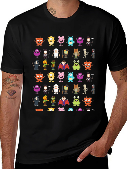 Monster Cartoon Graphic Print Black T-Shirt