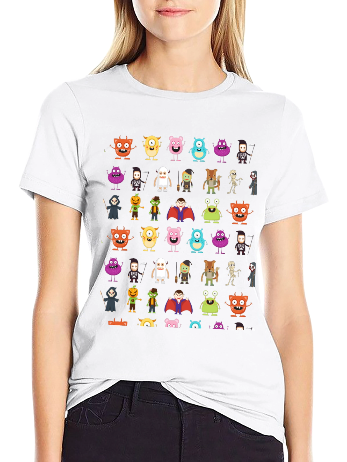 Monster Cartoon Graphic Print Black T-Shirt