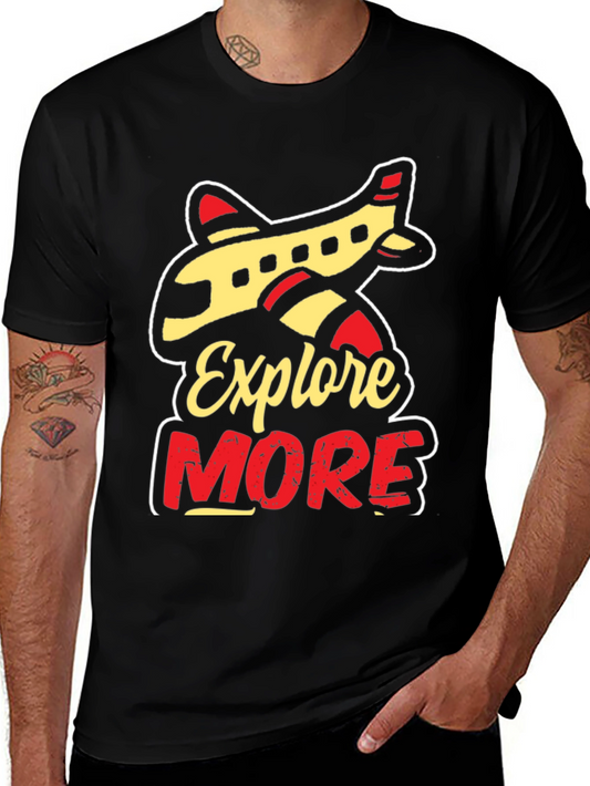 Explore More Black Graphic T-Shirt Airplane Travel Tee