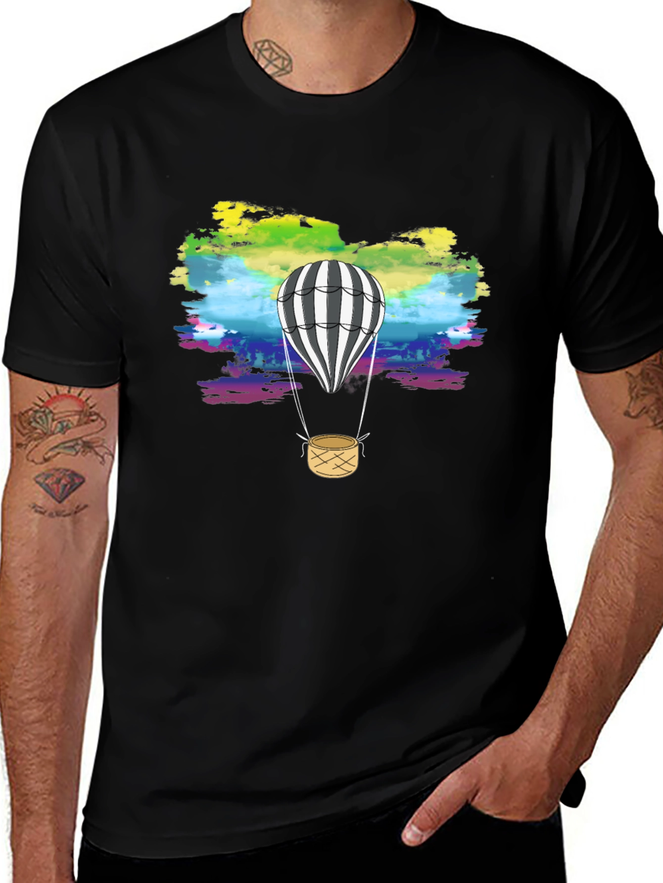 Rainbow Sky Hot Air Balloon Graphic Tee