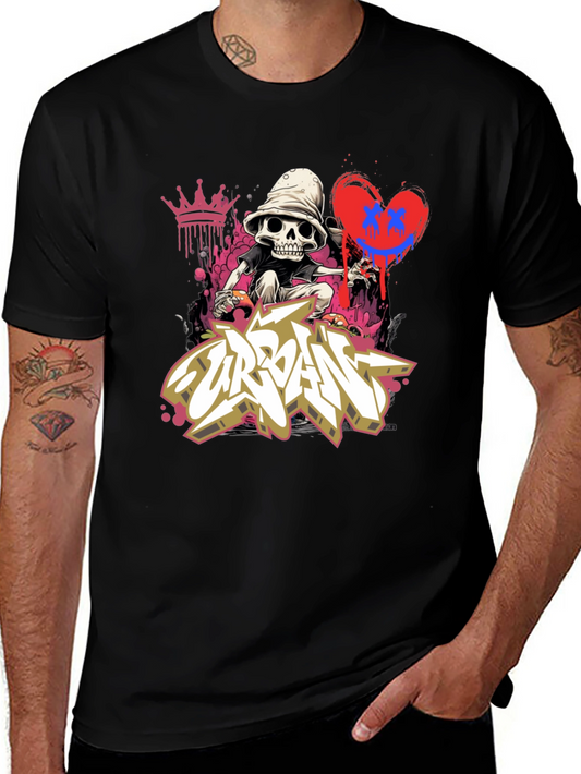 Urban Graffiti Skull Graphic Tee - Edgy Style