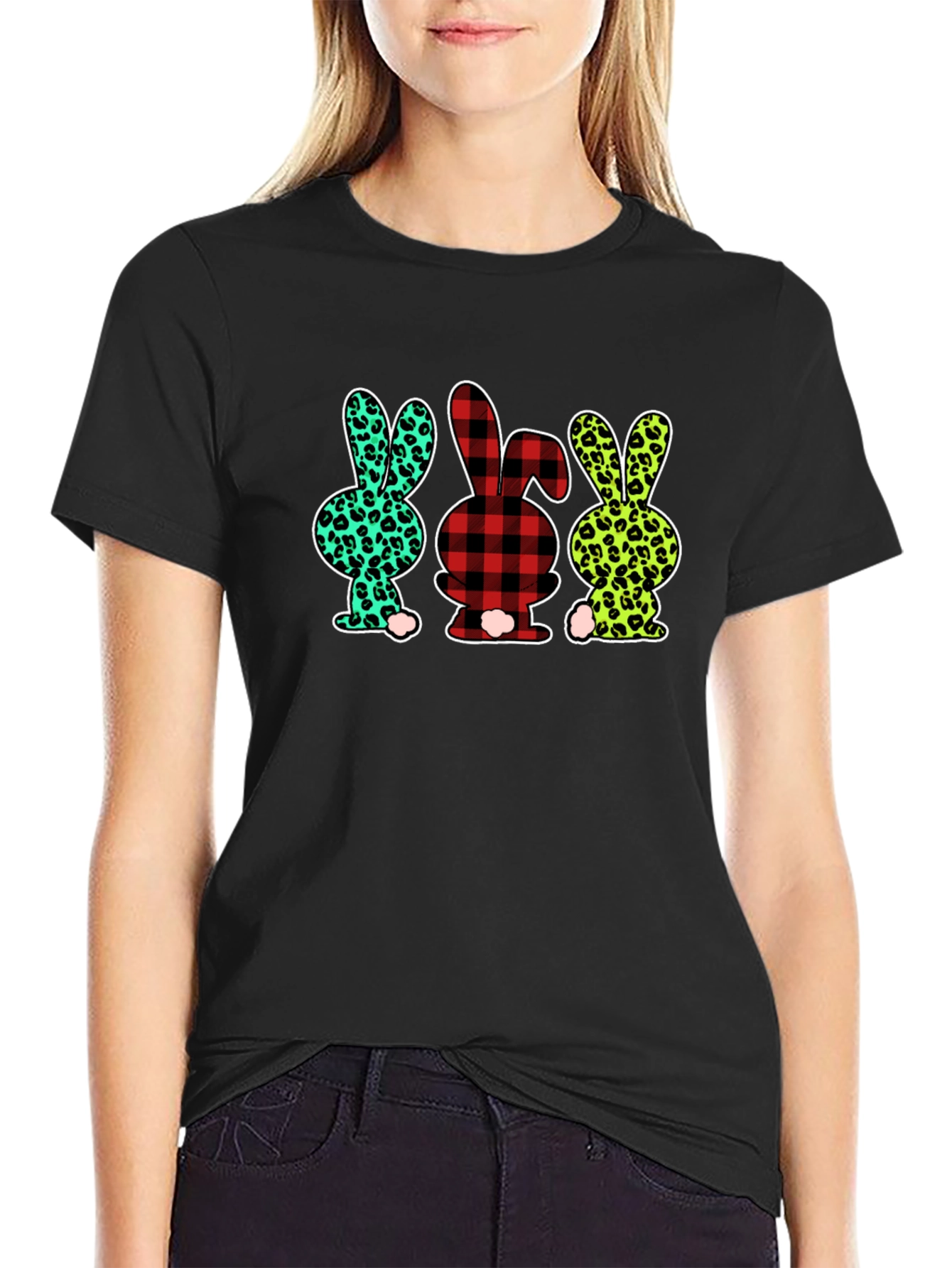 Easter Bunny Print Black T-Shirt