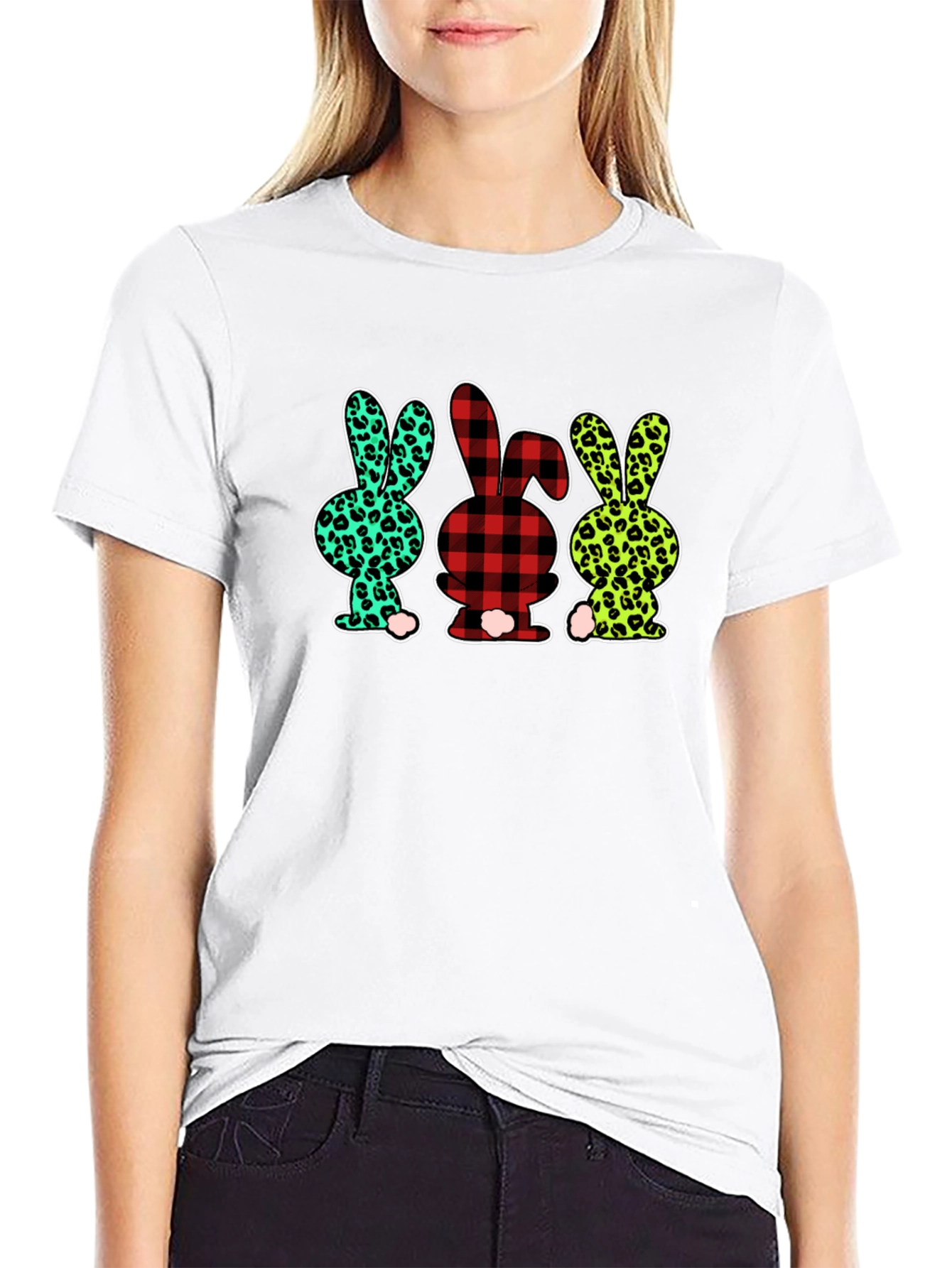 Easter Bunny Print Black T-Shirt