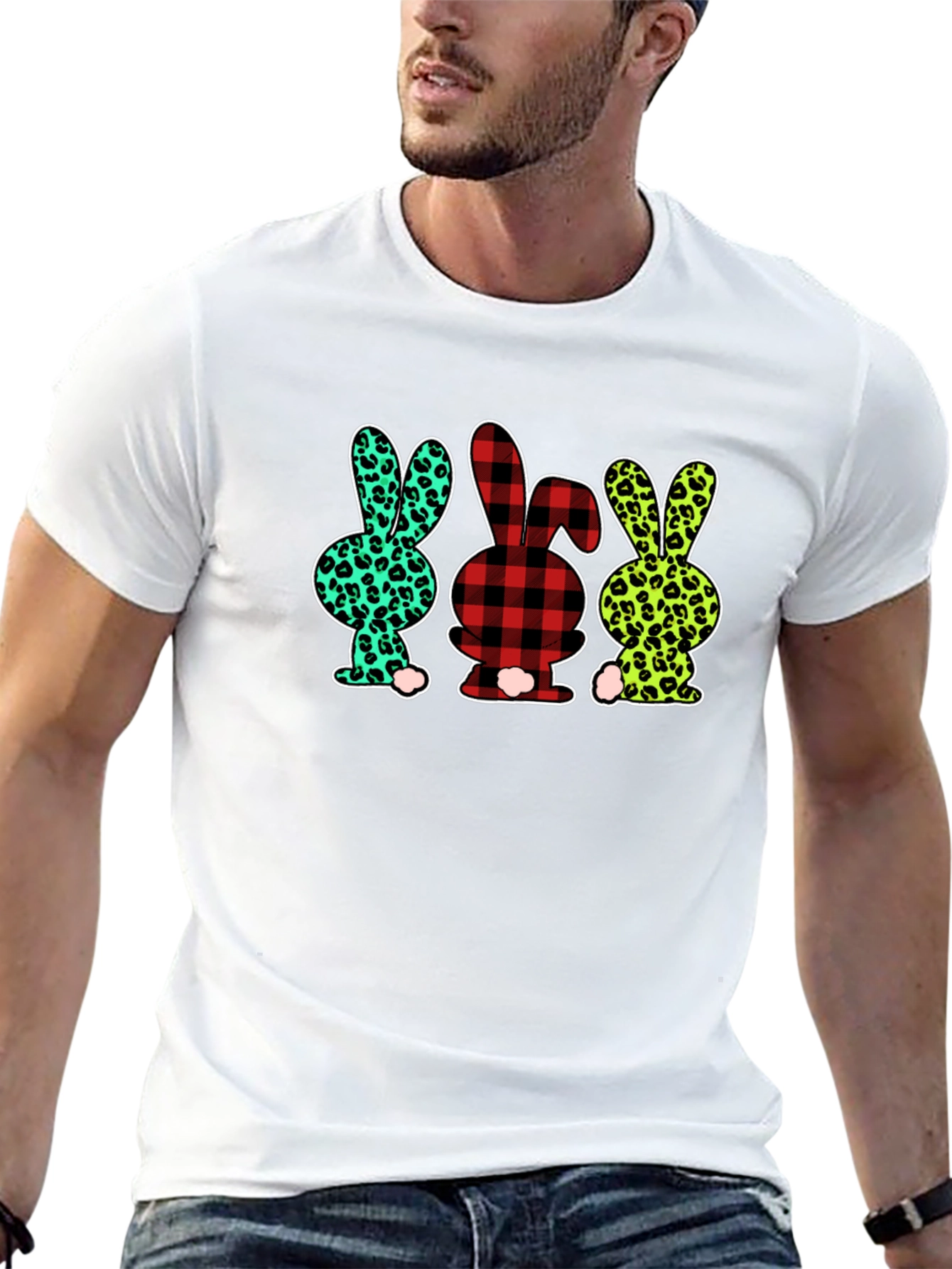 Easter Bunny Print Black T-Shirt