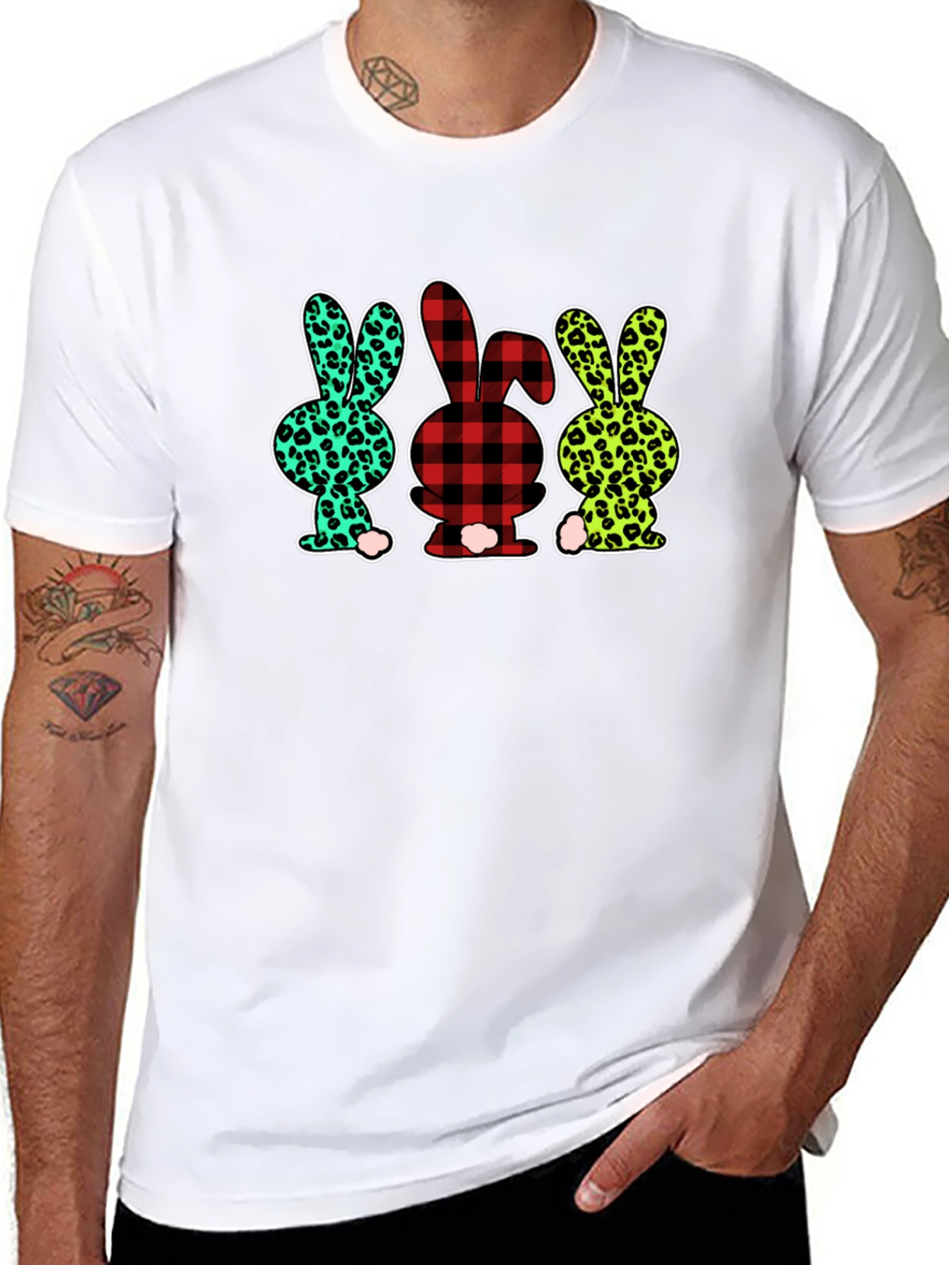 Easter Bunny Print Black T-Shirt