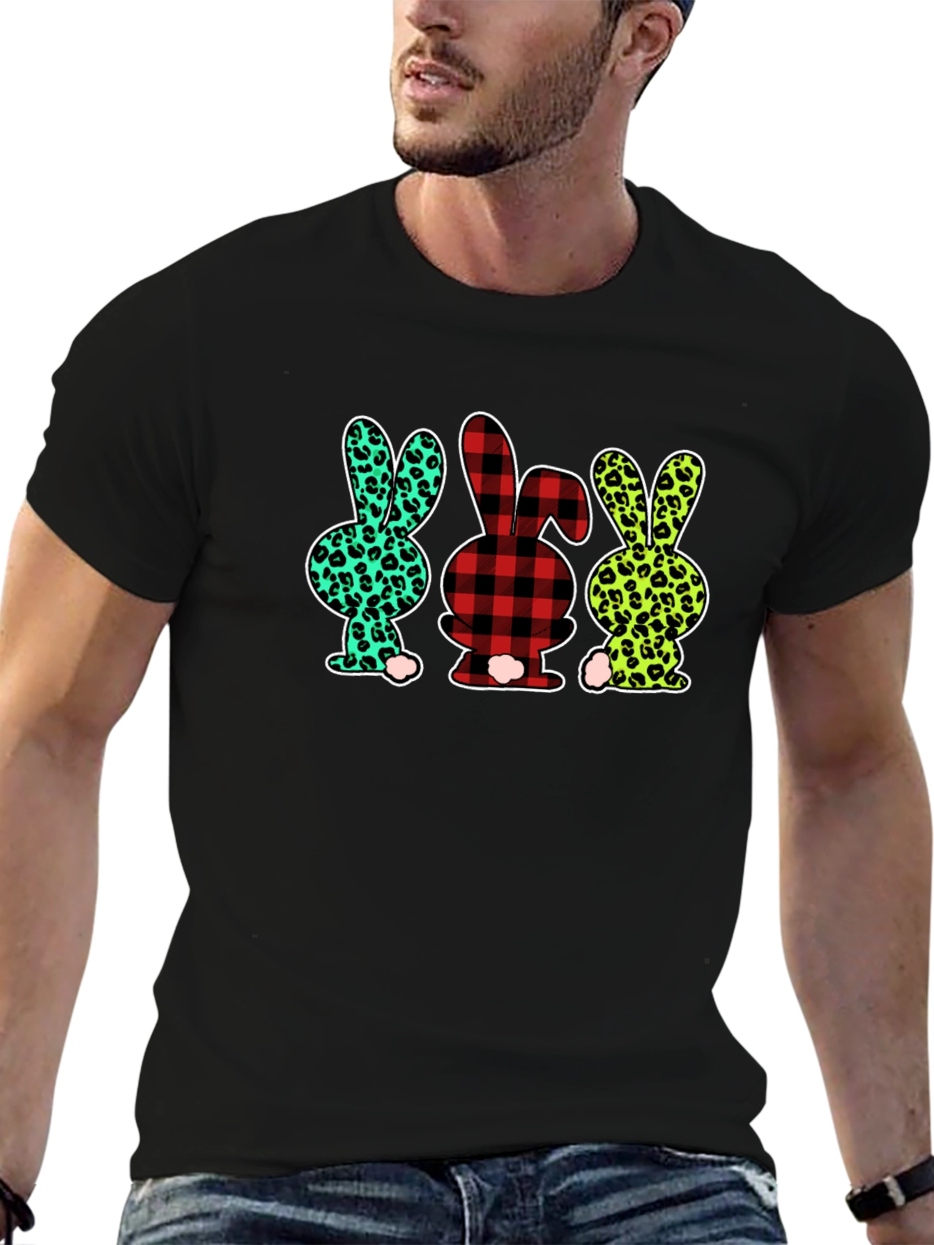 Easter Bunny Print Black T-Shirt
