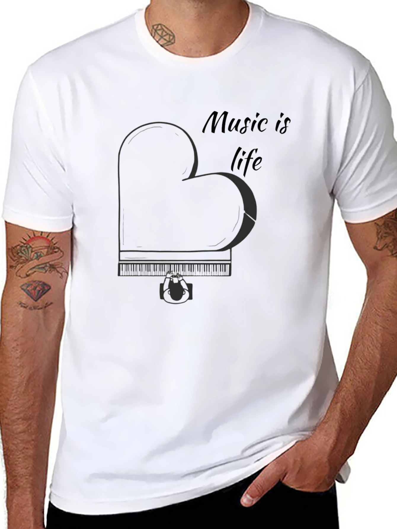 Music is Life Piano Heart T-Shirt