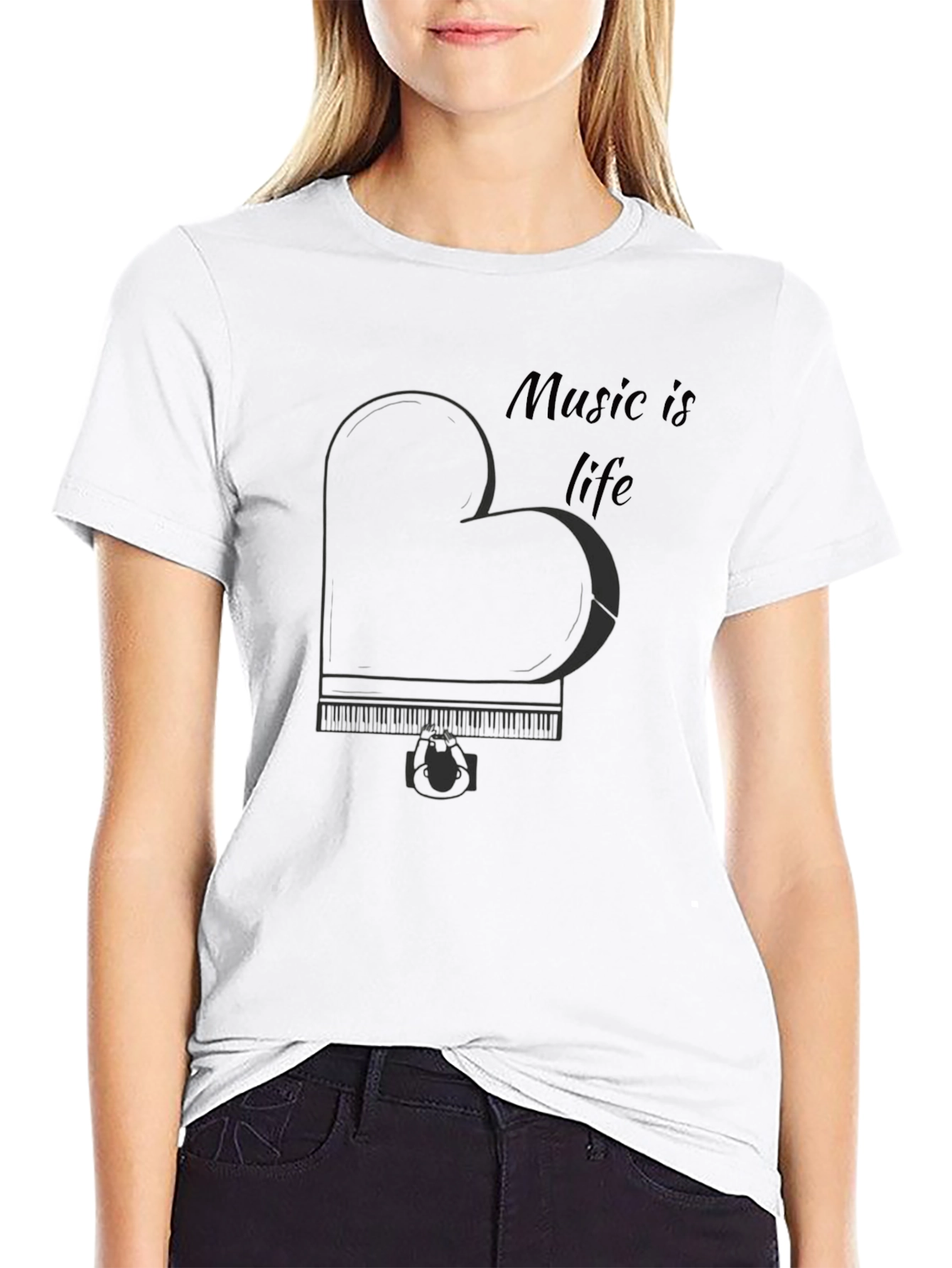 Music is Life Piano Heart T-Shirt