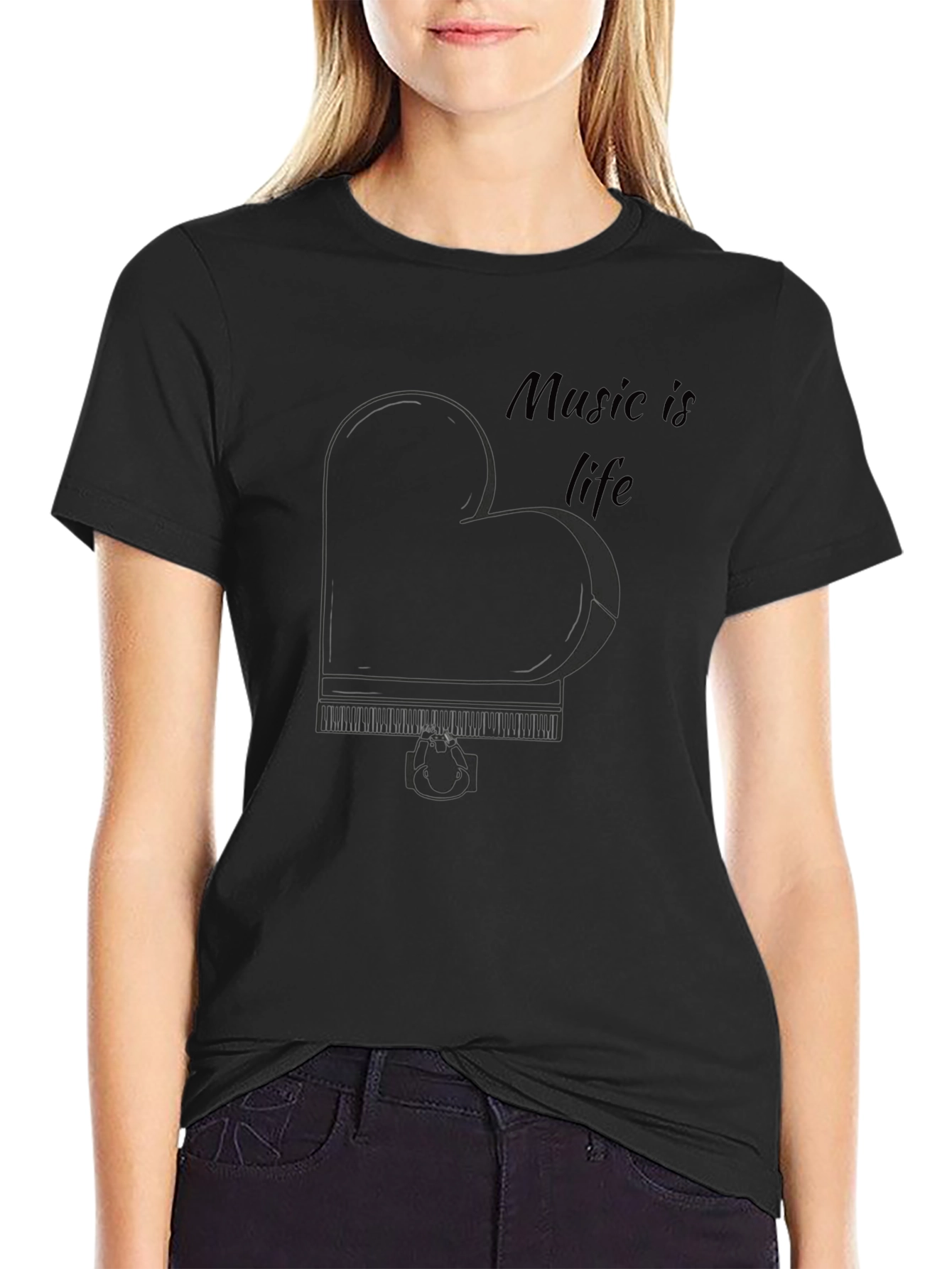 Music is Life Piano Heart T-Shirt