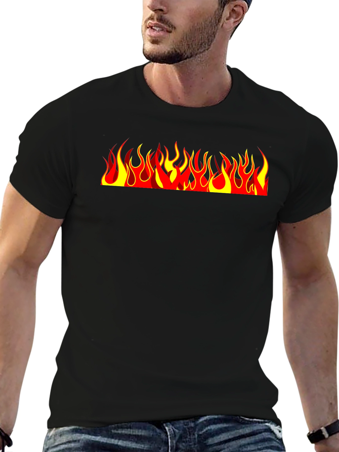Fiery Flames Graphic Black Tee