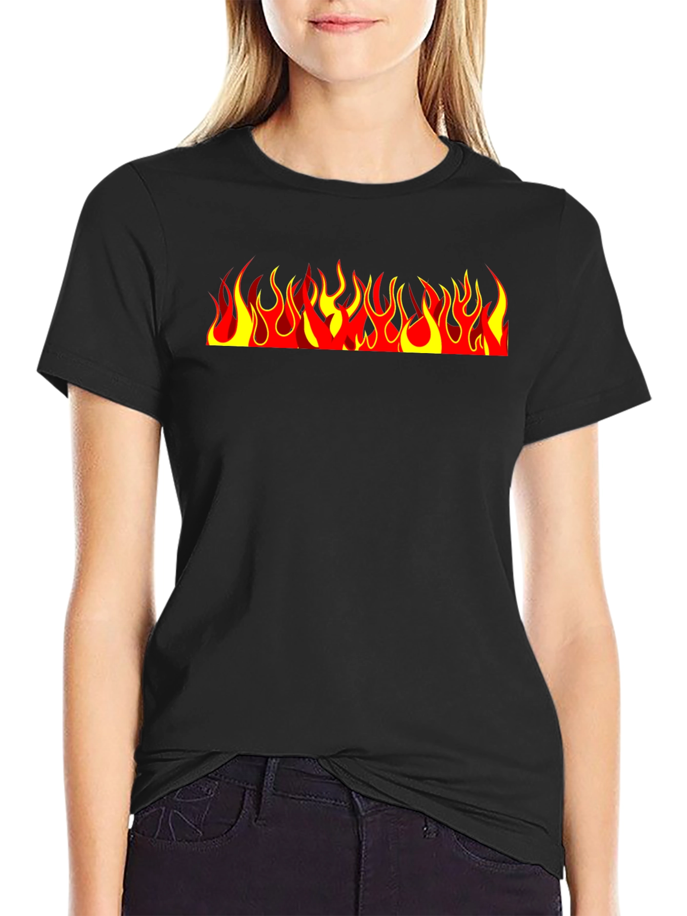 Fiery Flames Graphic Black Tee