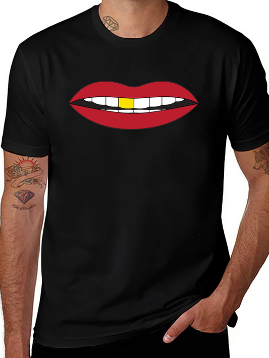 Red Lips Gold Tooth Graphic Black Tee