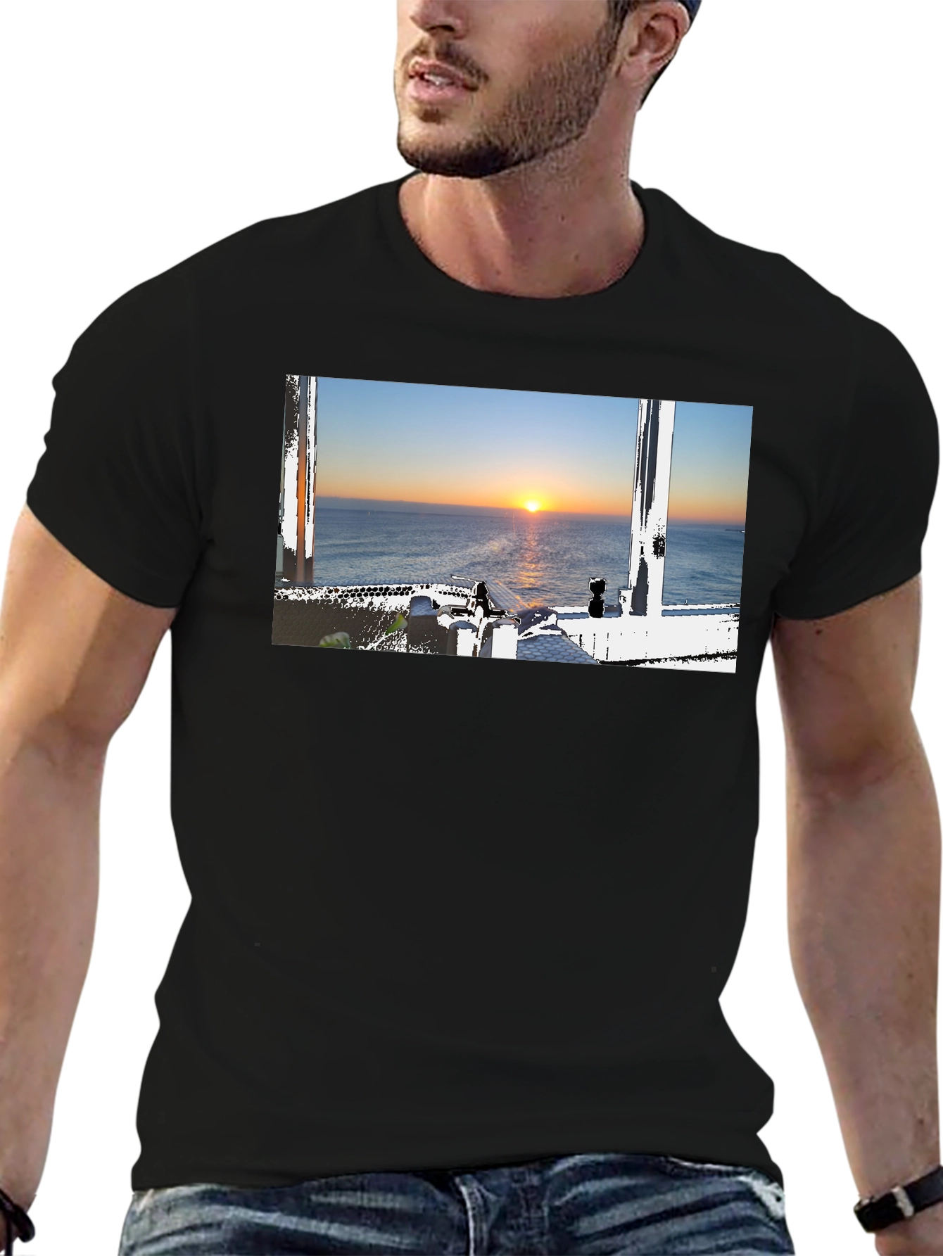 Sunrise View Graphic Tee - Black Cotton T-Shirt