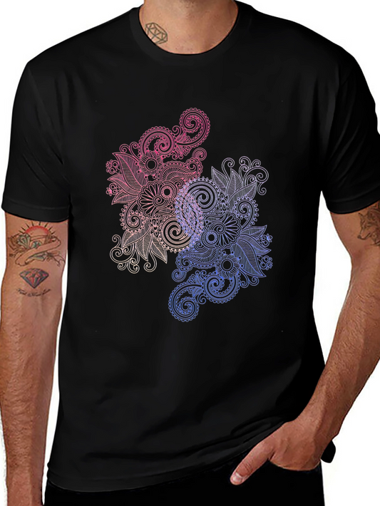 Floral Paisley Print Black T-Shirt