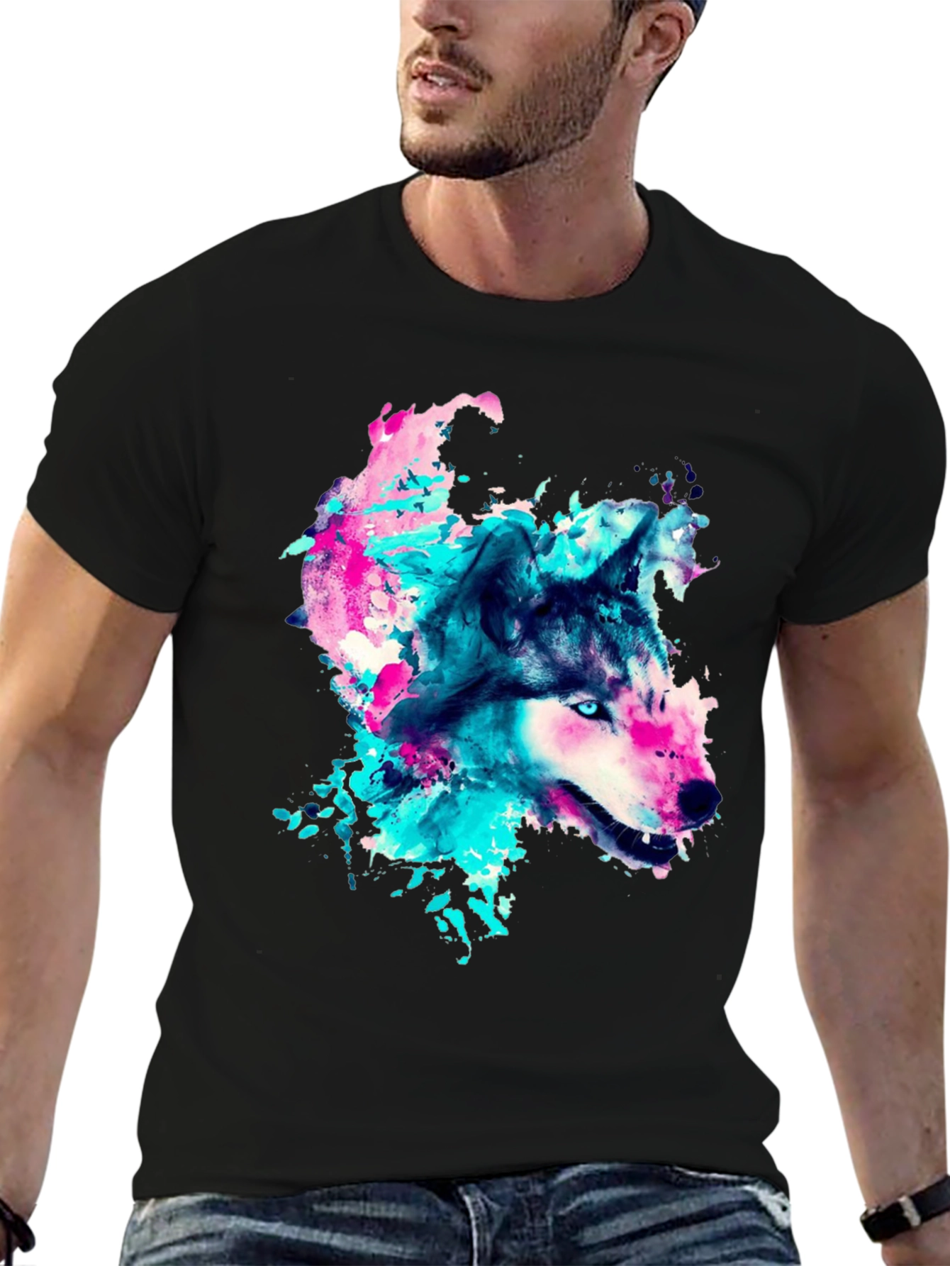 Wolf Graphic Print Crew Neck T-Shirt