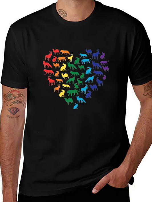 Rainbow Animal Heart Black T-Shirt