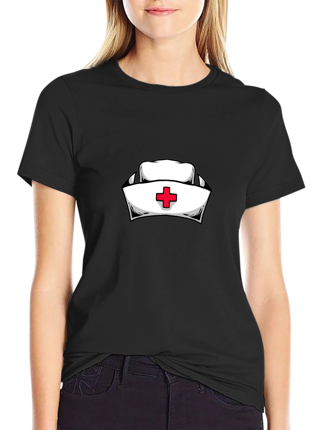 Nurse Hat Graphic Black T-Shirt