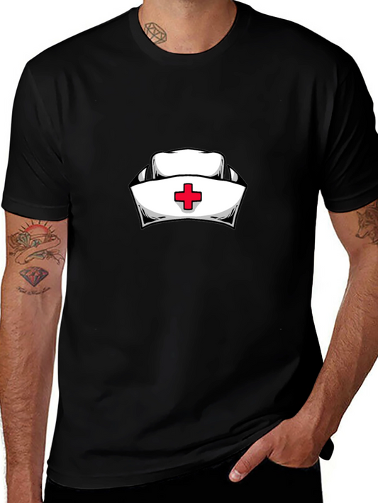 Nurse Hat Graphic Black T-Shirt